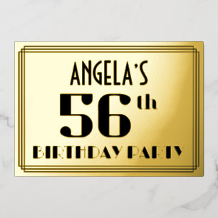 56ste verjaardagsfeest: Art Deco-look “56” en naam Folie Uitnodiging