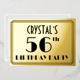 56ste verjaardagsfeest — Art Deco-look “56” + naam Folie Uitnodiging