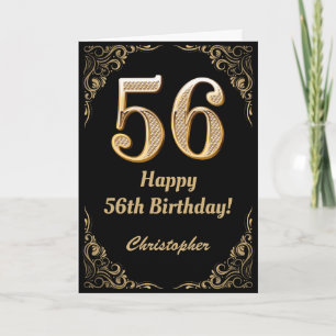 56th Birthday Black en Gold Glitter Lijst Kaart