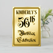 56th Birthday Party — Elegant Script + aangepaste  Folie Uitnodiging (Staand Voorkant)