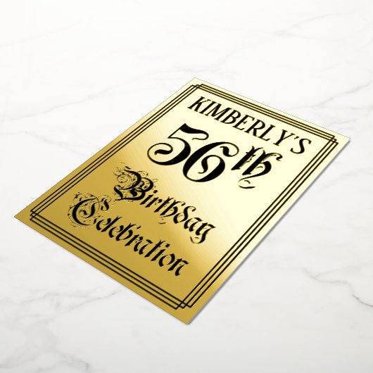 56th Birthday Party — Elegant Script + aangepaste Folie Uitnodiging (Gedraaid)