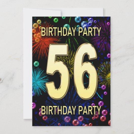 56th Birthday Party Invitation Fireworks Bubbles Kaart (Voorkant)