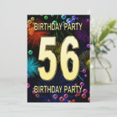 56th Birthday Party Invitation Fireworks Bubbles Kaart (Staand voorkant)
