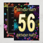 56th Birthday Party Invitation Fireworks Bubbles Kaart (Voorkant / Achterkant)