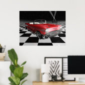 "57 Chevy op checkboard Poster (Thuiskantoor)