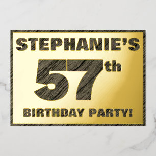 57e Birthday Party — Vette, Faux Hood Grain Text Folie Uitnodiging