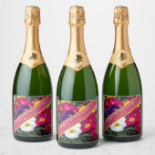 57e bruiloft Jubileum Kleurrijke Polyanthus Sparkling Wijnetiket (Flessen)