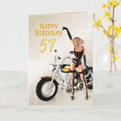 57e carte d'anniversaire avec une fille de moto (Fleur jaune)