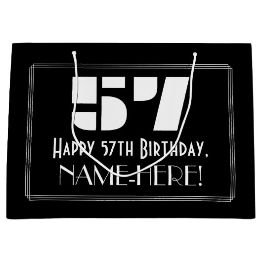 57e verjaardag ~ Art Deco Geïnspireerde look "57" Groot Cadeauzakje (Voorkant)