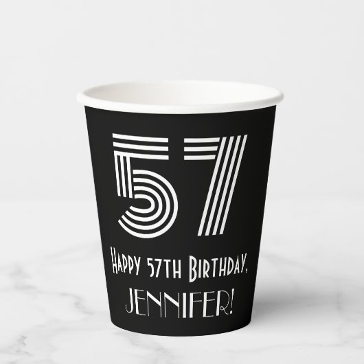 57e verjaardag — Art Deco Geïnspireerde look "57"  Papieren Bekers (Voorkant)