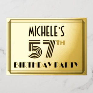 57e verjaardag — Art Deco Style "57" en naam Folie Uitnodiging