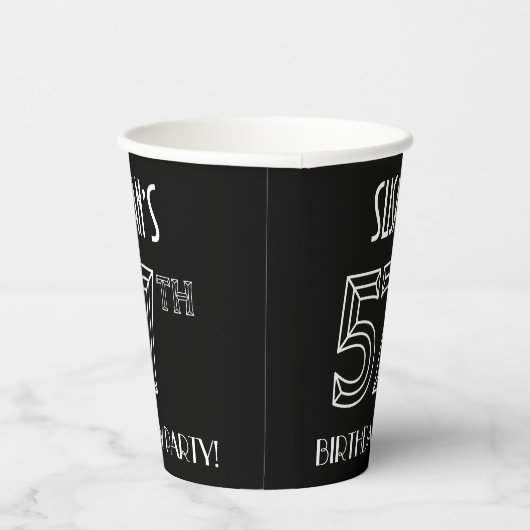 57e verjaardag: Art Deco Style + aangepaste naam Papieren Bekers (Rechts)
