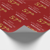 57e verjaardag: Elegant, Rood, Faux Gold Look Cadeaupapier (Hoek)