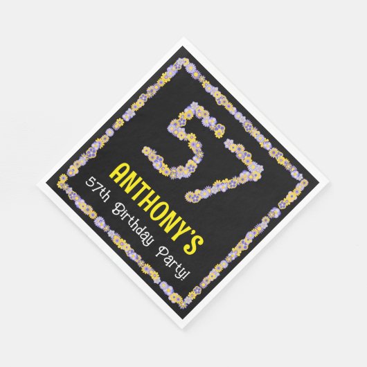 57e verjaardag: Floral Flowers Number, Custom Name Servet (Hoek)