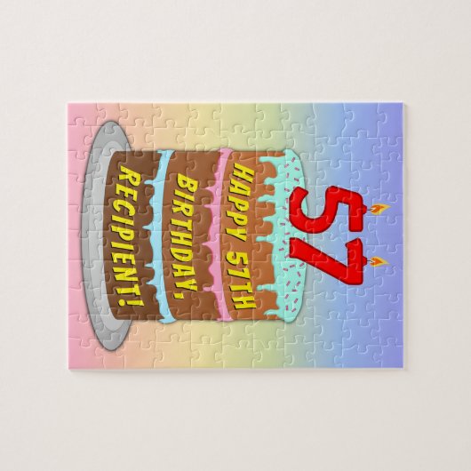 57e verjaardag: Fun Cake and Candles + Custom Name Legpuzzel (Horizontaal)