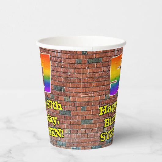 57e verjaardag: Fun Graffiti-geïnspireerde regenbo Papieren Bekers (Rechts)