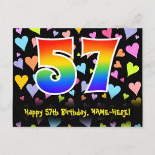 57e verjaardag: Hartjes patroon, Regenboog 57 Briefkaart
