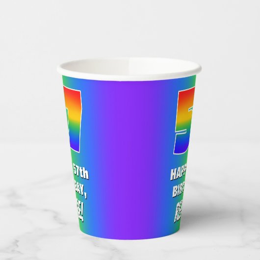 57e verjaardag: kleurrijk, vun regenboogpatroon # papieren bekers (Links)