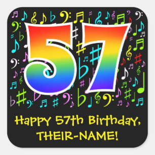57e verjaardag: Kleurrijke muzieksymbolen, regenbo Vierkante Sticker