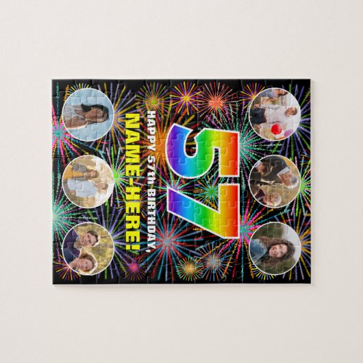 57e verjaardag: Leuke regenboog #, Aangepaste naam Legpuzzel (Horizontaal)