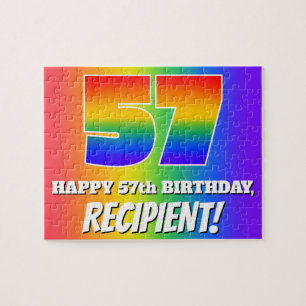 57e verjaardag — Meerkleurig regenboogpatroon "57" Legpuzzel