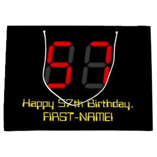 57e verjaardag: Red Digital Clock Style "57" + naa Groot Cadeauzakje