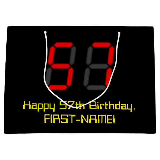 57e verjaardag: Red Digital Clock Style "57" + naa Groot Cadeauzakje (Voorkant)