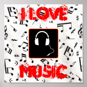 57MusicNotes, hoofdtelefoon1, IK HOEF, MUZIEK Poster