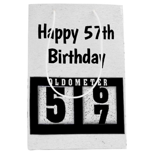 57th Birthday Black Odometer Medium Cadeauzakje (Voorkant)