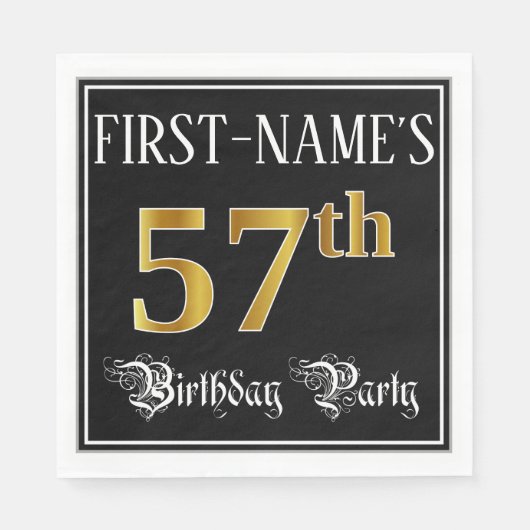 57th Birthday Party — Fancy Script, Faux Gold Look Servet (Voorkant)