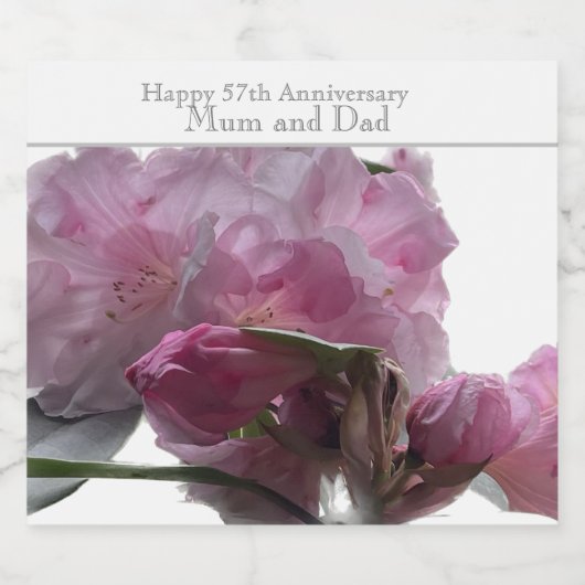 57th Wedding Jubileum Pink Rhododendron Sparkling Wijnetiket (Enkel label)