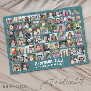 58 Foto collage raster met tekst - groen Fleece Deken