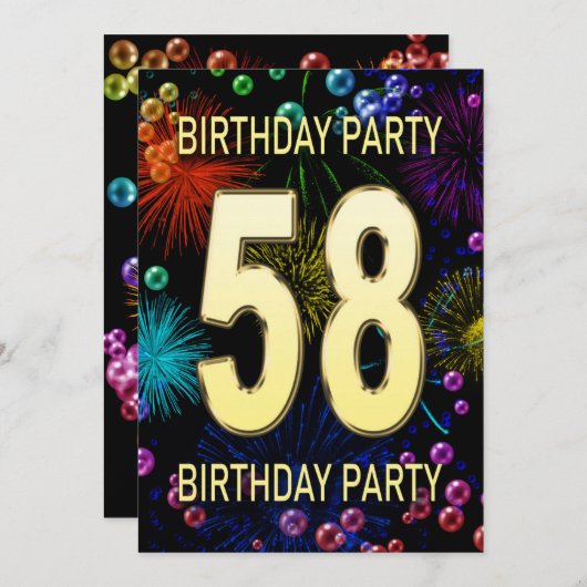 58e anniversaire Invitation fête feux d'artifice (Devant / Derrière)