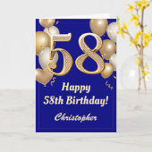 58e marinesblauwe en goudballonnen Confetti Kaart (Gele Bloem)