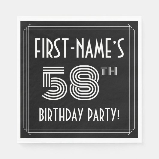 58e verjaardag: Art Deco Style + aangepaste naam Servet (Voorkant)