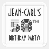 58e verjaardag: Art Deco Style + aangepaste naam Vierkante Sticker (Voorkant)