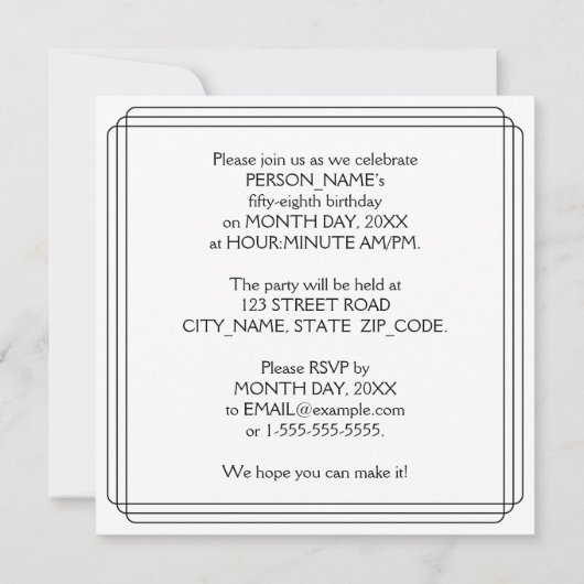 58e verjaardag: Art Deco Style met aangepaste naam Kaart (Achterkant)