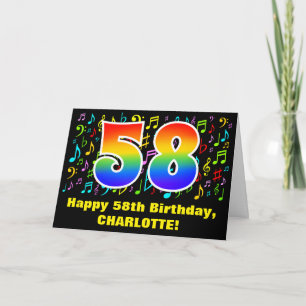 58e verjaardag: Colorful Music Symbols & Rainbow 5 Kaart