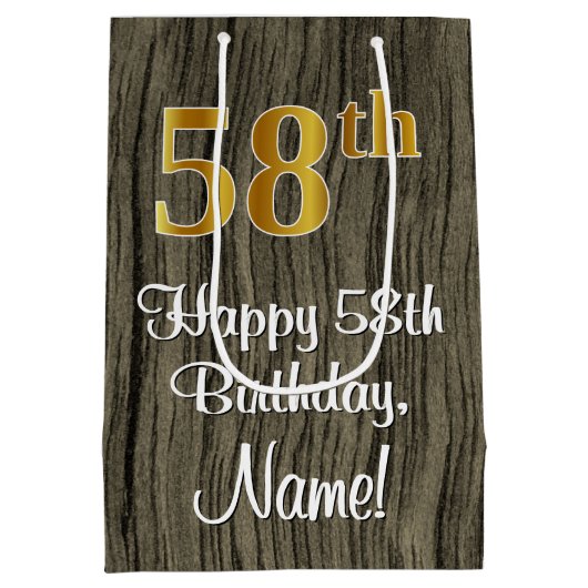 58e verjaardag: Elegant Faux Gold Kijk #, Faux Woo Medium Cadeauzakje (Achterkant)