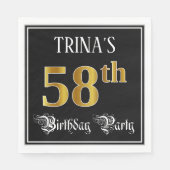 58e verjaardag — Fancy script, Faux Gold look Servet (Voorkant)