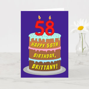 58e verjaardag: Fun Cake and Candles + Custom Name Kaart
