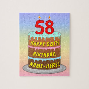 58e verjaardag: Fun Cake and Candles + Custom Name Legpuzzel