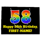 58e verjaardag ~ Fun, kleurrijk, levendig, regenbo Groot Cadeauzakje (Achterkant)