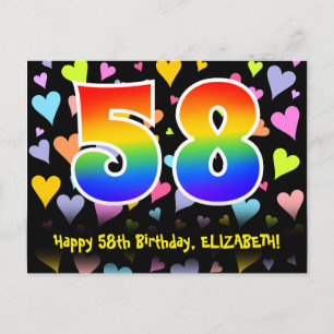 58e verjaardag: Hartjes patroon, Regenboog 58 Briefkaart