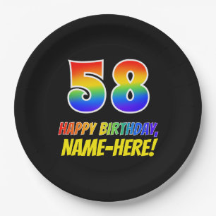 58e verjaardag: Vet, Vun, eenvoudig, regenboog 58 Papieren Bordje