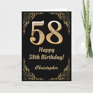 58e verjaardag Zwart en goud glitters kader Kaart