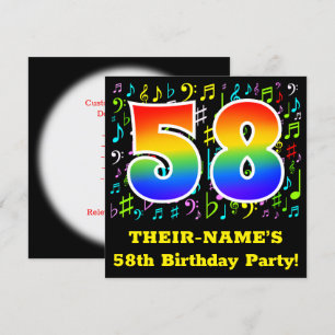 58e verjaardagsfeest: leuke muzieksymbolen, regenb kaart