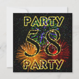 58e verjaardagsfeestuitnodiging met vuurwerk kaart
