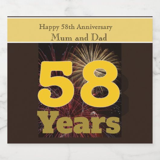 58ste Jubileum voor bruiloft Sparkling Wijnetiket (Enkel label)