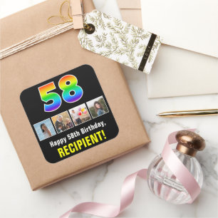 58ste verjaardag: Regenboog "58"; Aangepaste foto' Vierkante Sticker